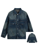 V-neck Washed Dark Blue Denim Jacket