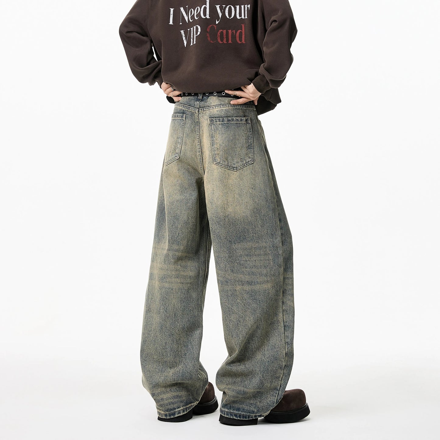 Vintage Distressed Washed Wide Leg Jeans