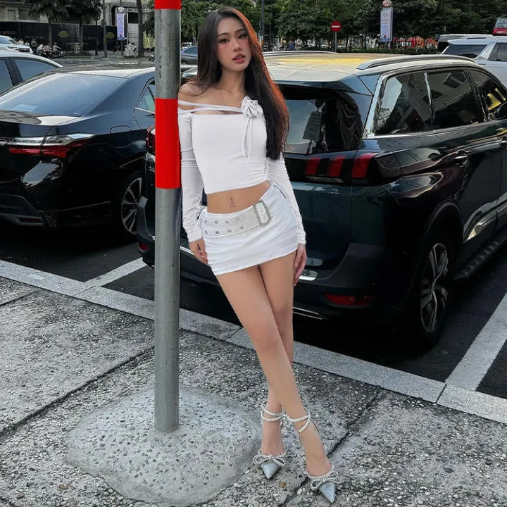 Baddie Rose One Shoulder Mesh Top