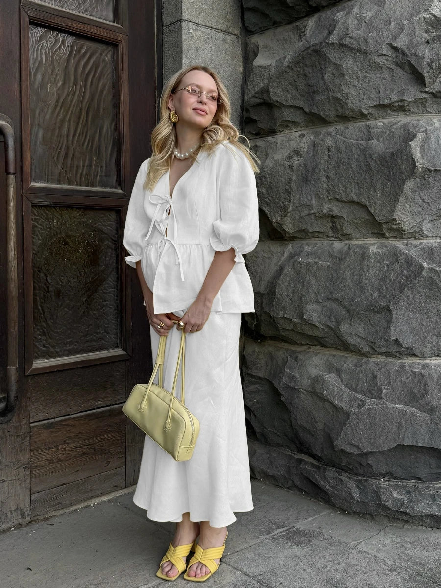 Old Money Women's V-neck Bubble Outfit