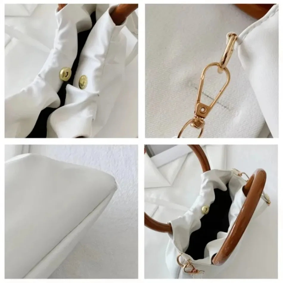 Wooden Loop Ruched Purse Handbags