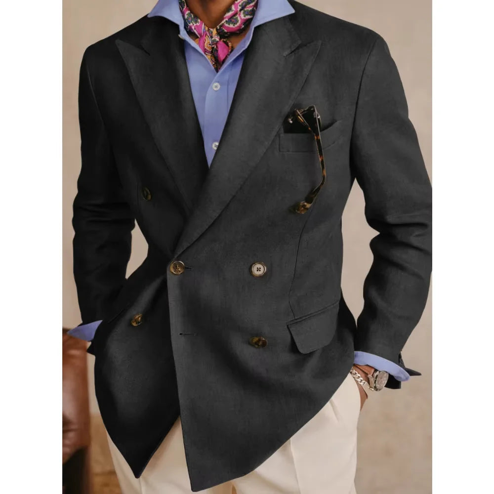Vintage Cotton Linen Blazer Double Breasted