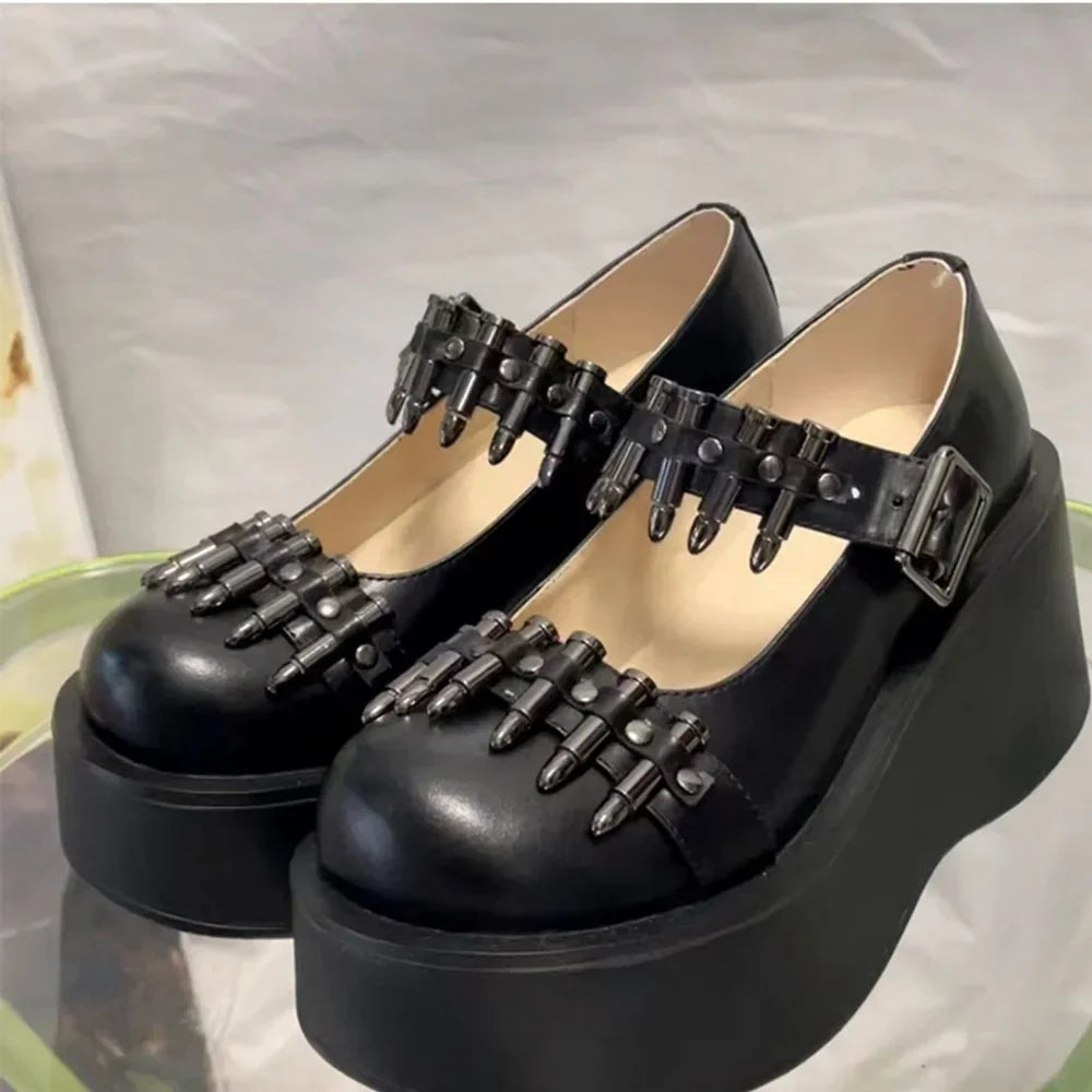Nieten Schnalle Punk Party Plateau Schuhe