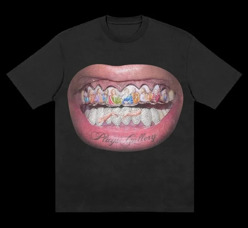 Oversized Gothic Print Baumwoll-T-Shirt