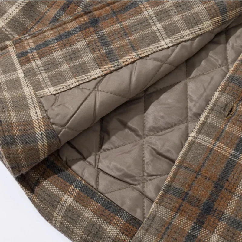 Hooded Plaid Pocket Puffer Jacket