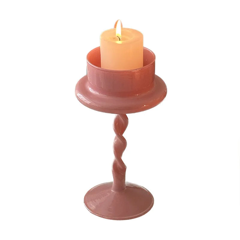 Pink Twisted Glass Candle Holder