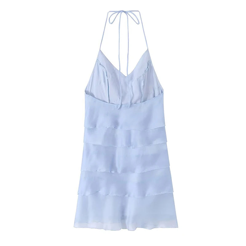 Light Blue Halter Neck Mini Dress