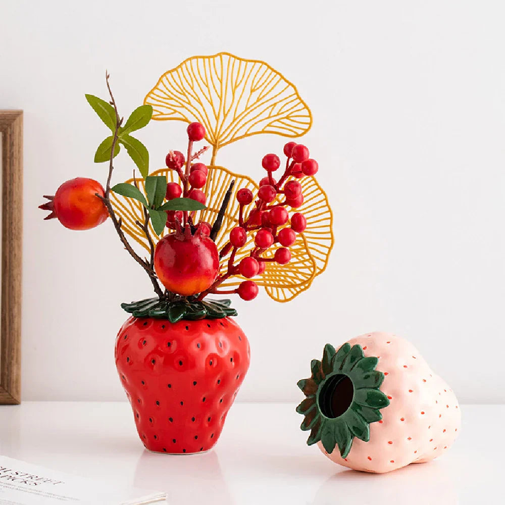 Vintage Strawberry Ceramic Vase