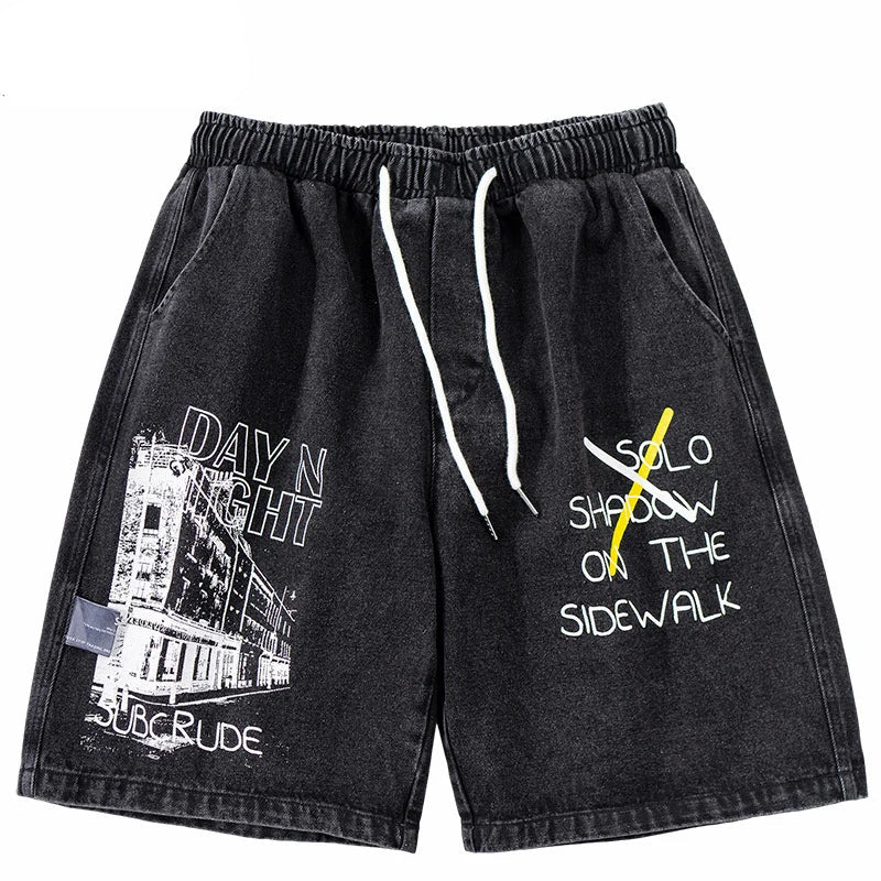 Building Letter Grapffiti Denim Cargo Short