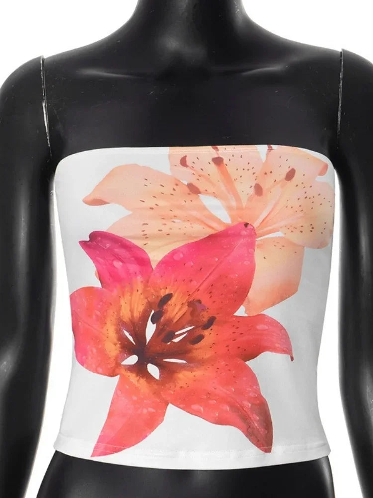 Y2k Floral Printing Bandeau Top
