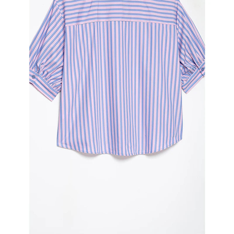 Sequined Striped Crop Women Blue Shirt