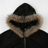 Faux Fur Collar Gothic Hoodie