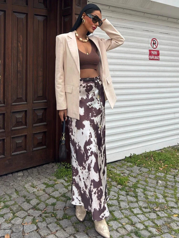 Elegant Ruffled Satin Maxi Skirt