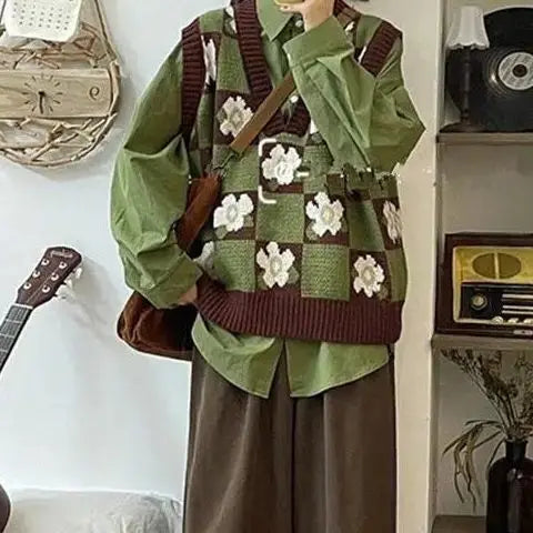 Y2K Cozy Puppy Pattern Knitted Vest