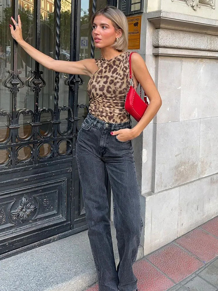 Women Leopard Tulle Bodysuit
