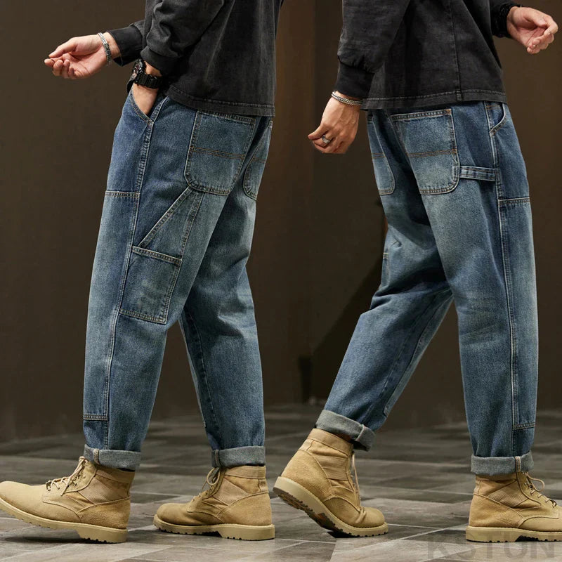 Faded Blue Straight Leg Cargo Jeans