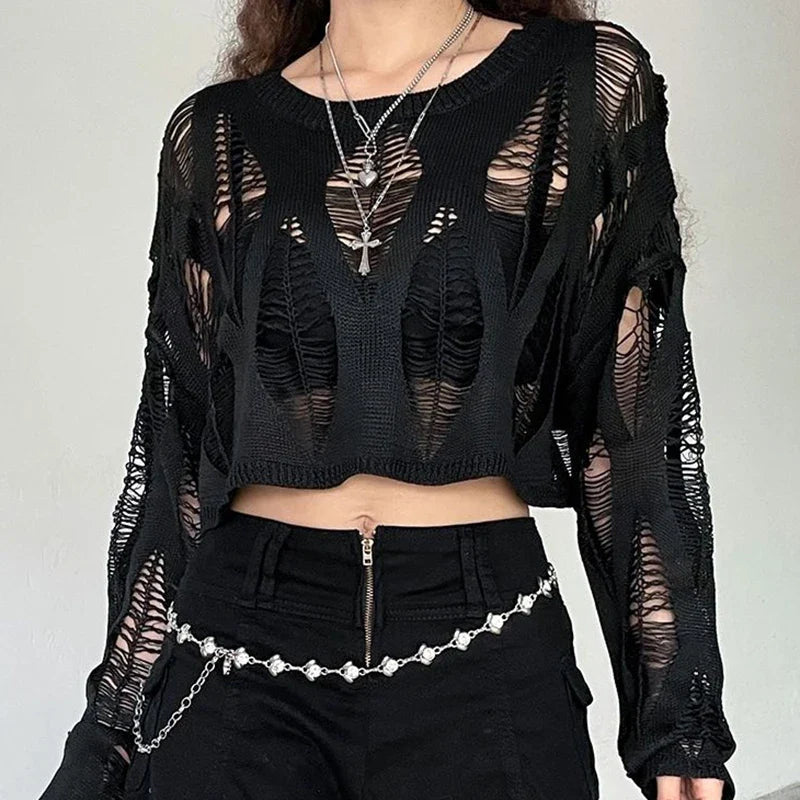Y2K Grunge Distressed Knitted Sweater