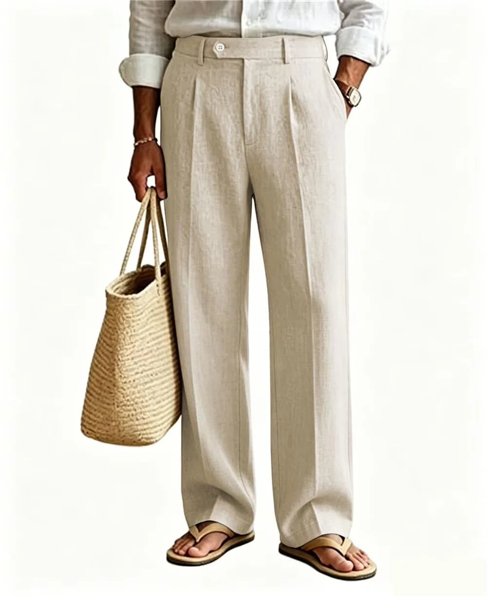Linen Beige Straight Leg Pants