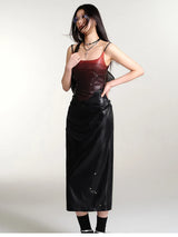 Cyberpunk Faux Leather Gradient Midi Dress
