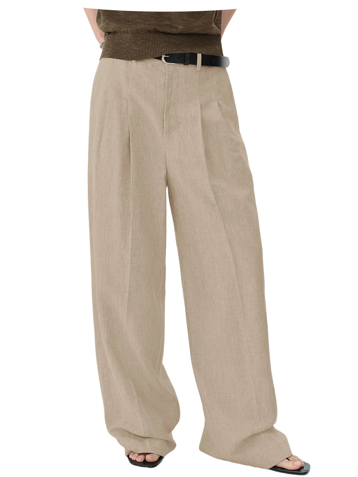 High Waist Pleated Linen Wide Leg Pants