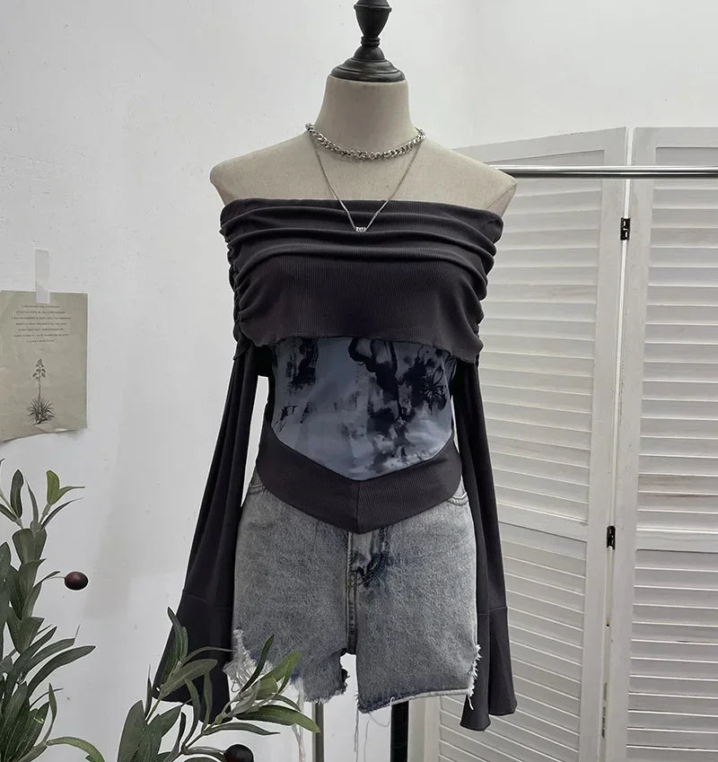 Fairycore Butterfly Ruched Off Shoulder Top