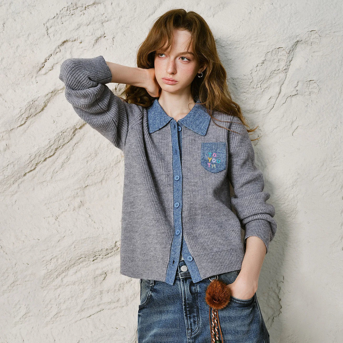 Denim Embroidery Cardigan