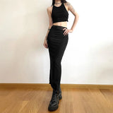Sexy Mesh Patchwork Black Long Skirt