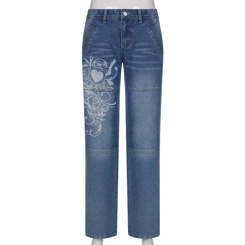 Floral Embroidery Vintage Aesthetic Baggy Jeans
