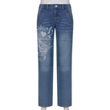 Floral Embroidery Vintage Aesthetic Baggy Jeans