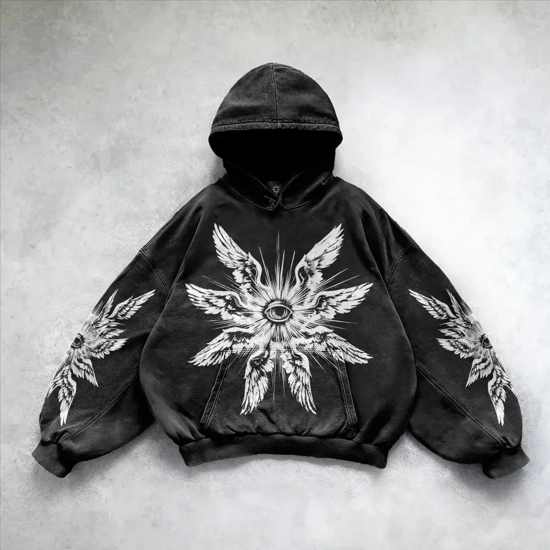 Sudadera con capucha grande lavada negra estilo gótico revival