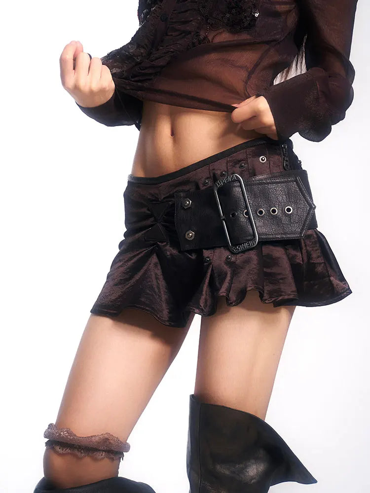 Grunge Patchwork PU Leather Mini Skirt