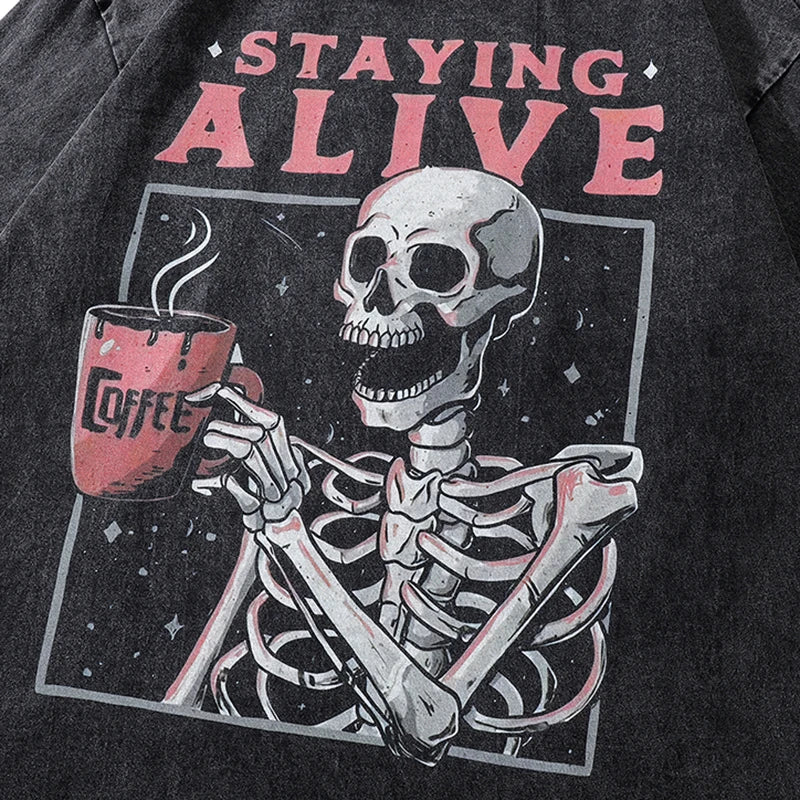 Retro Washed Black Skull Oversized T-Shirt