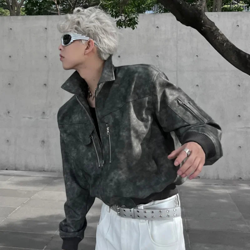Cyberpunk Gradient Color PU Leather Jacket
