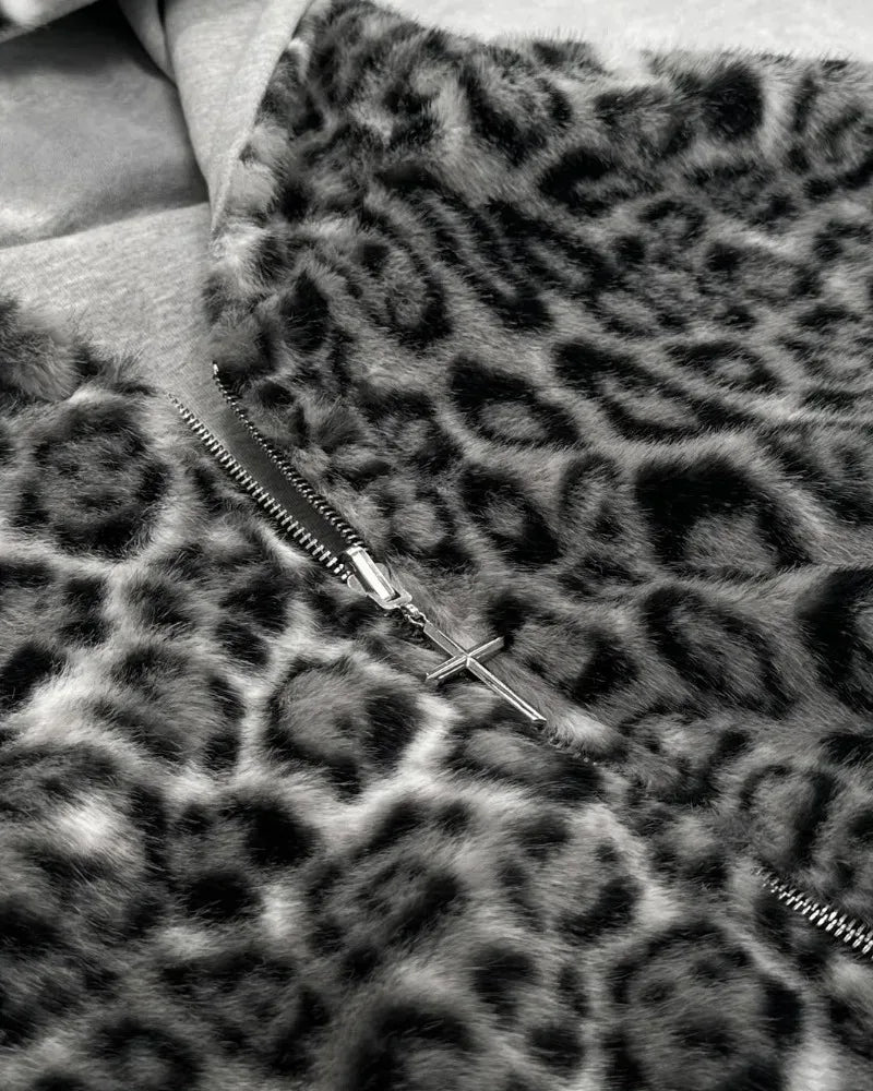 Retro Leopard Print Loose Zipper Hoodie
