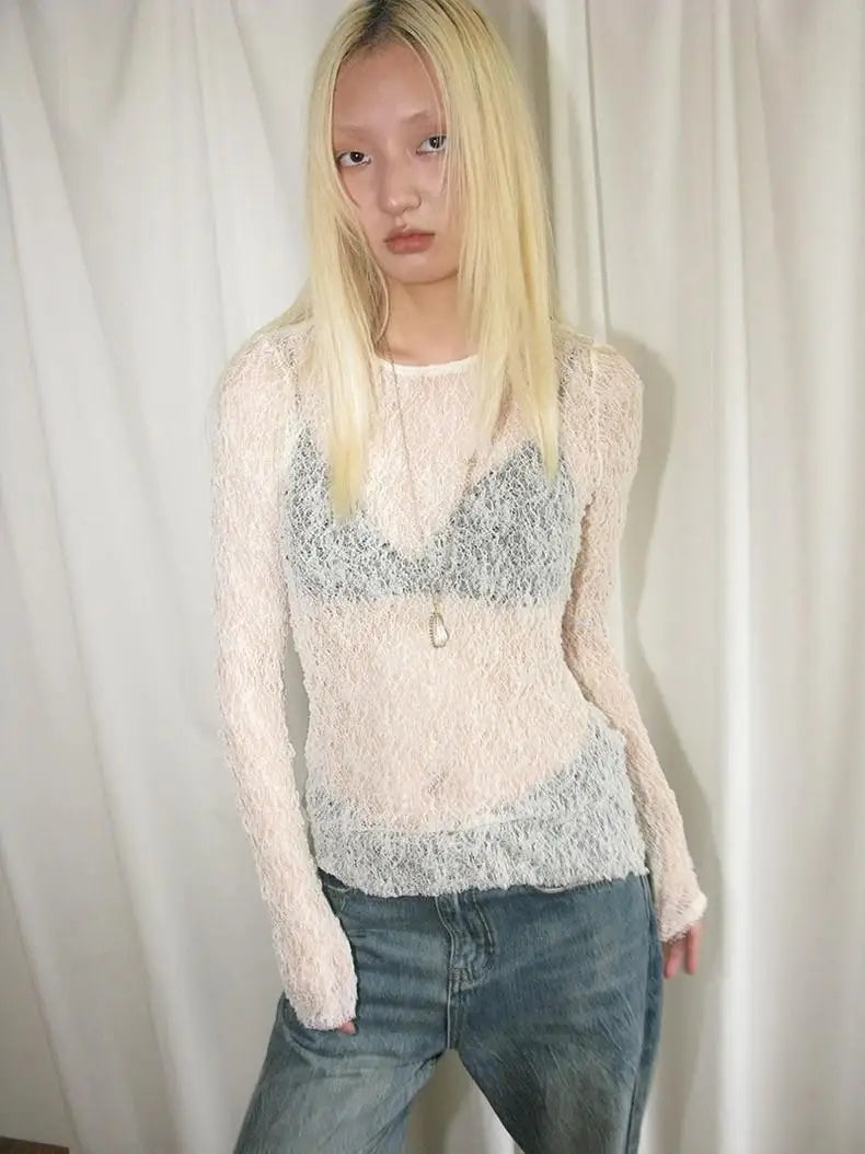 Y2k Sheer Lace Long Sleeve Vintage T-Shirt