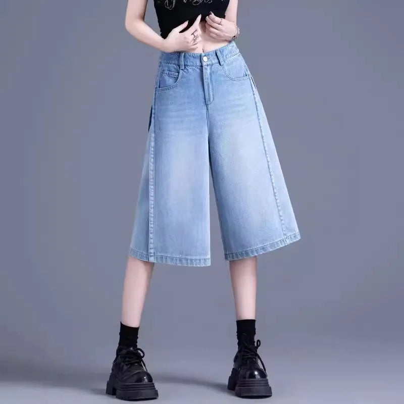 Acubi Stitched High Waist Denim Jorts