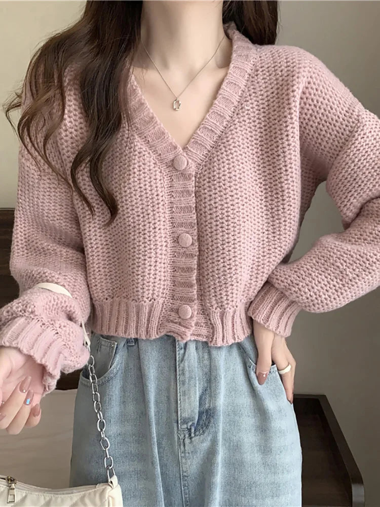 Soft Girl Solid Color Knitted Cardigan