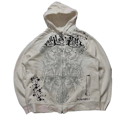 Retro Gothic Kapuzenjacke mit Reißverschluss