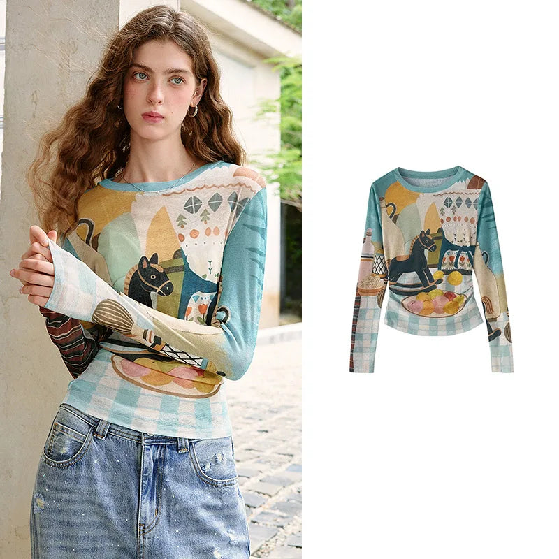 Sheer Colorful Print Top