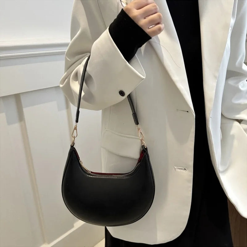 Crescent Moon Chic Leather Handbag