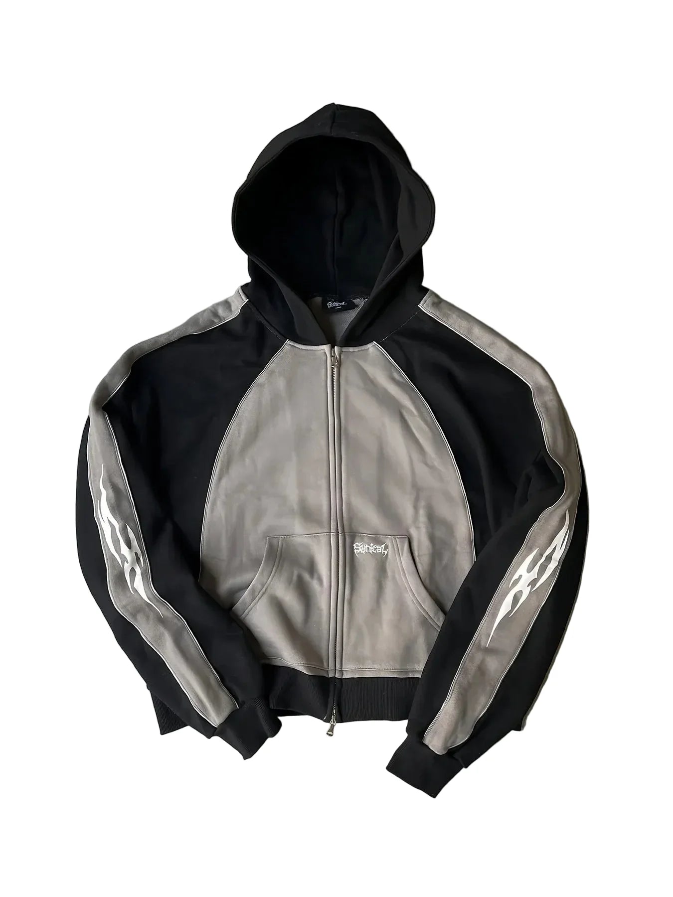 Y2K Striped Color Zip-up Gray Hoodie