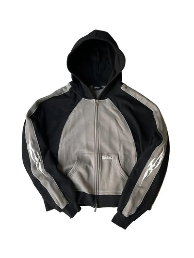 Y2K Striped Color Zip-up Gray Hoodie
