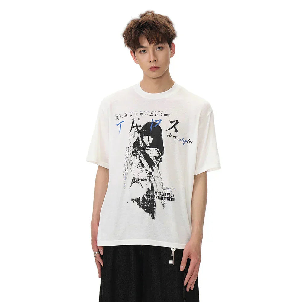 Retro Anime Portrait Print Loose T-Shirt