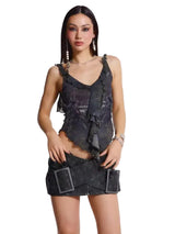 Faux Leather Cross Belt Mini Skirt