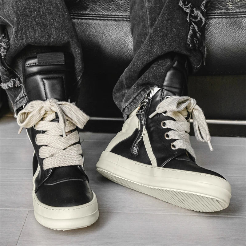 High-top Shoes Lace-up Leather Skateboard Shoes