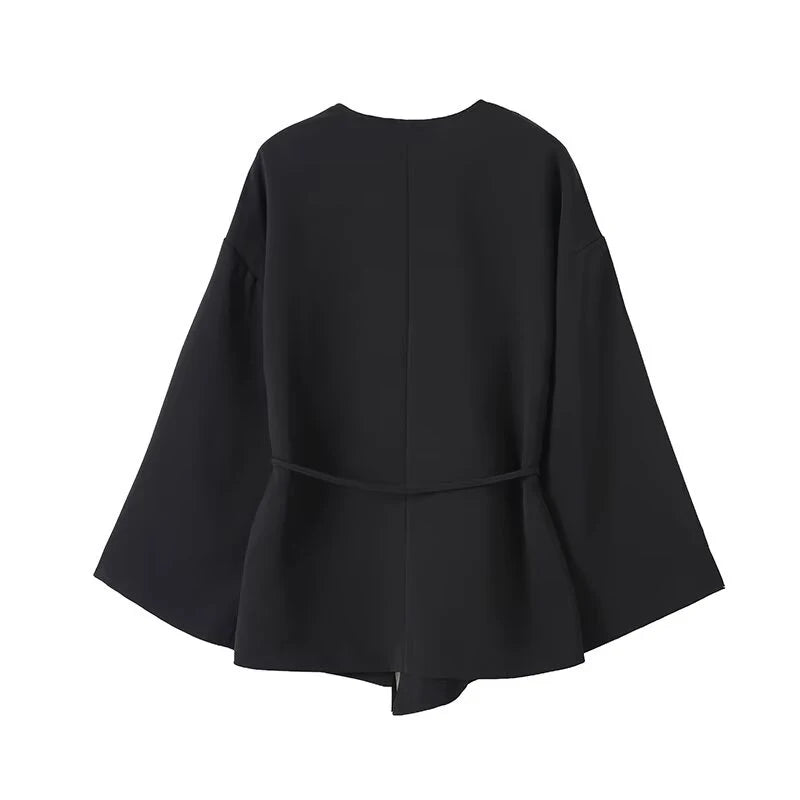 Women Lace Up Wrap High Street Black Blouse