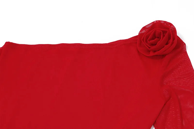 Baddie Rose Asymmetrical Off Shoulder Top