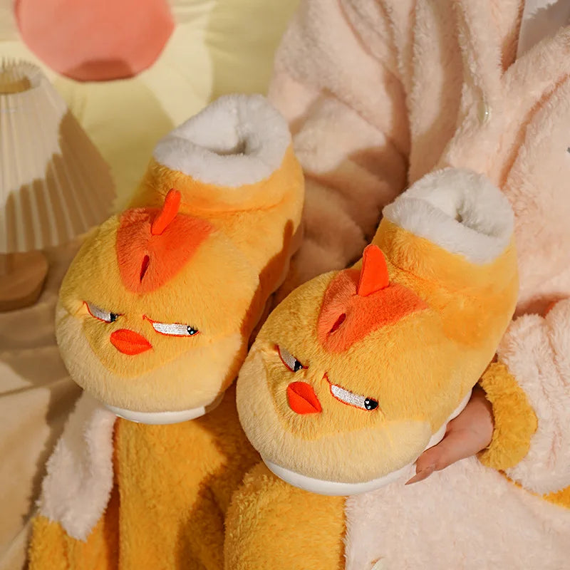 Angry Yellow Chicken Indoor Fluffy Slippers