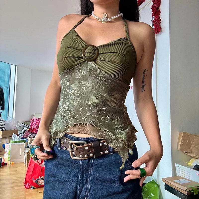 Fairy Grunge Floral Halter Top