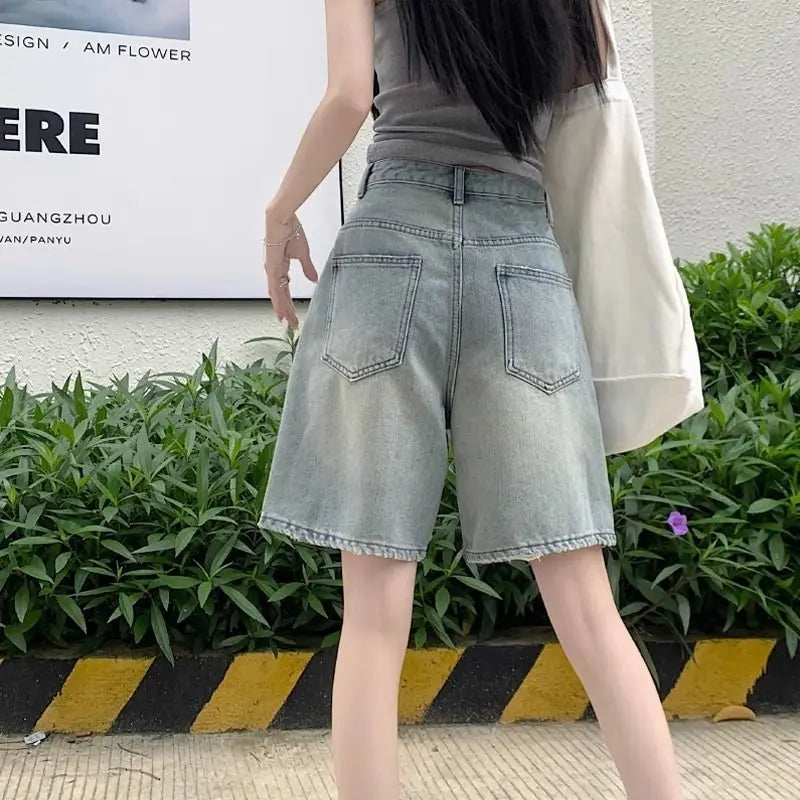 Y2K Wide Leg Denim Shorts
